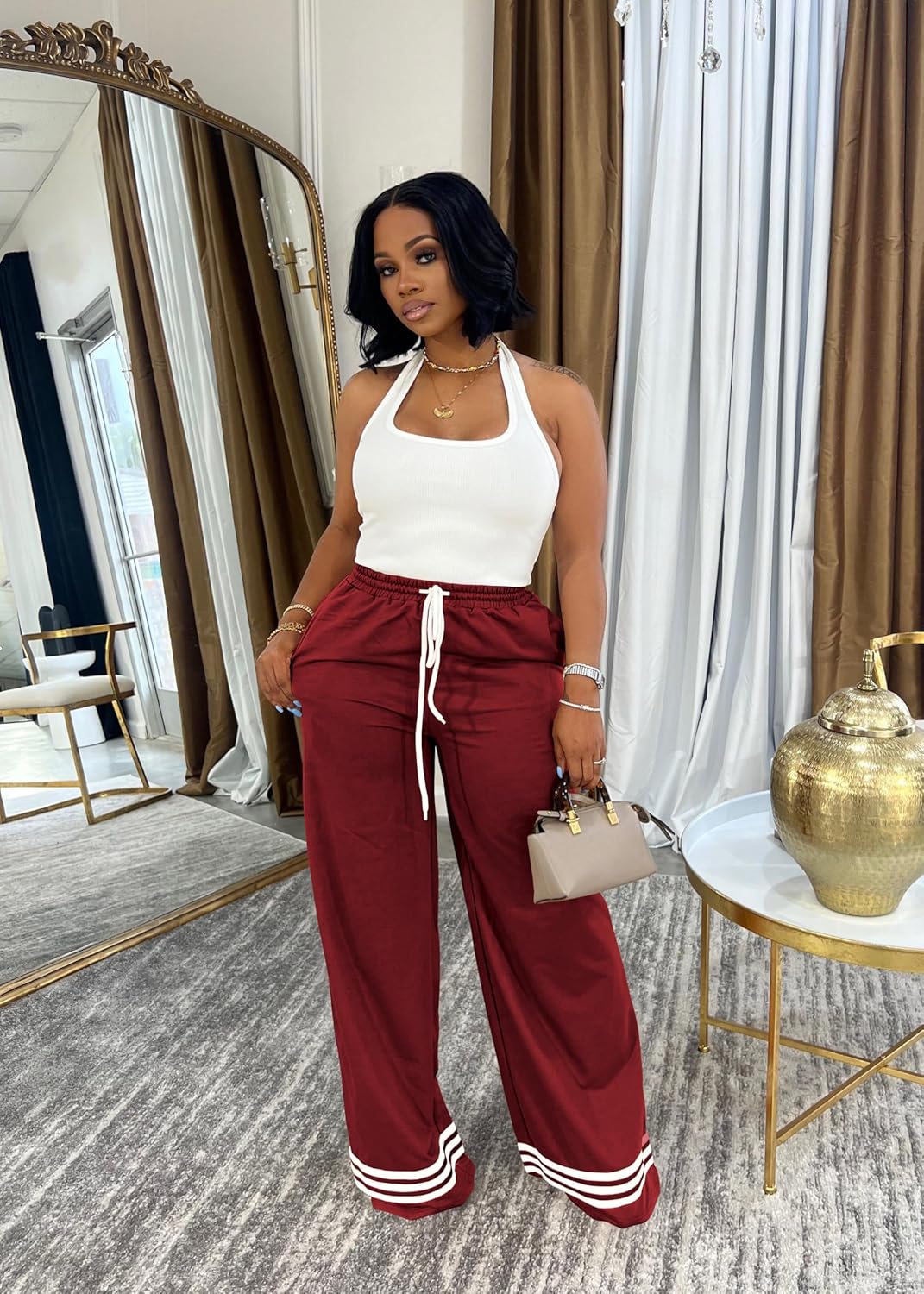 Nimsruc Wide Leg Sweatpants for Women High Waisted Drawstring Casual Loose Long Pants with Pockets - Image 3