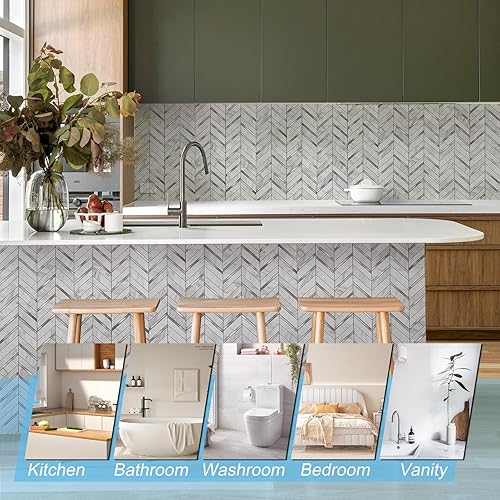 Miniatura 6 de Pelar y pegar, 10 hojas de azulejos de pared de espiga para despegar y pegar de 12.1 x 9.7 pulgadas, azulejos de PVC para salpicaduras de cocina y