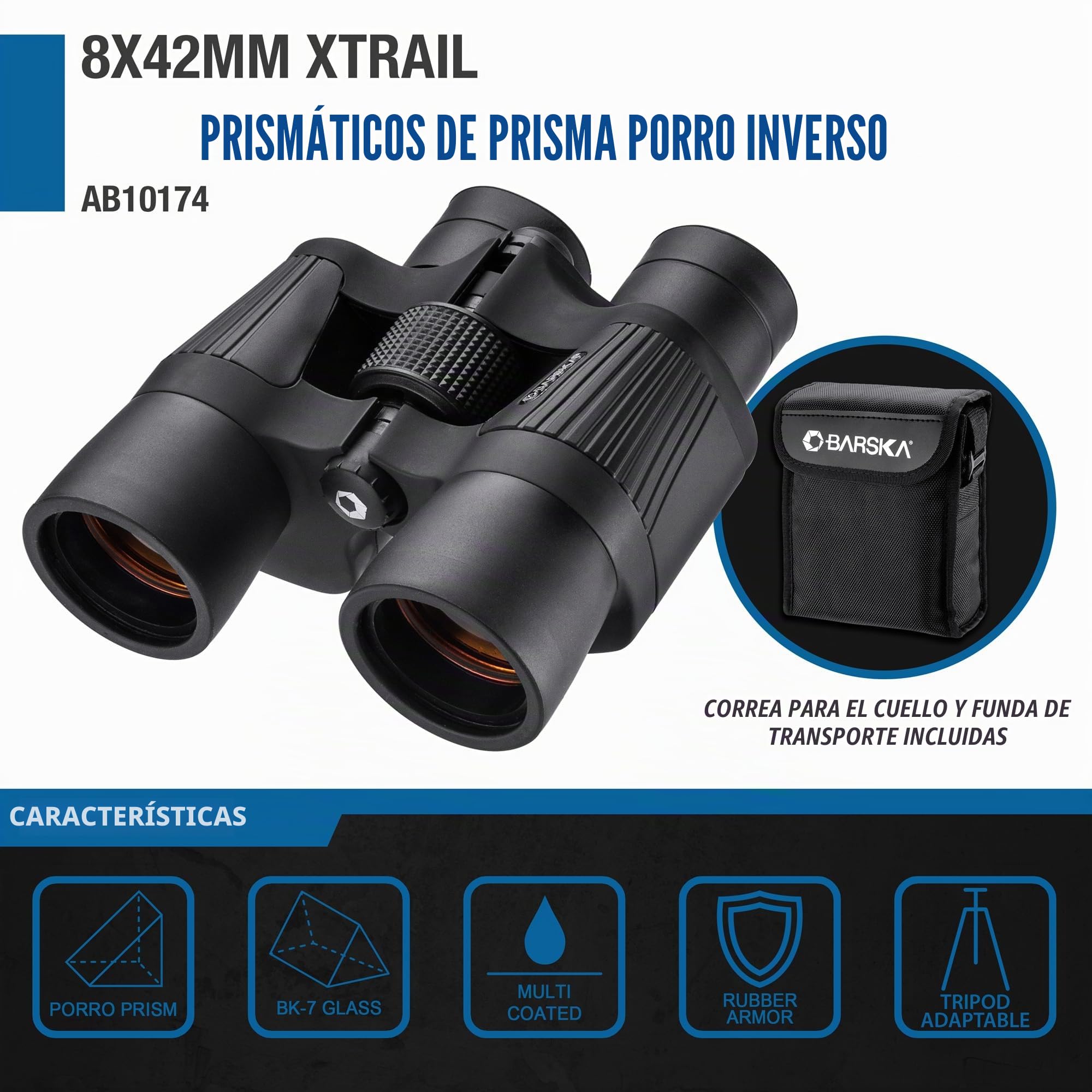 BARSKA X Trail Reverse Porro-Prismáticos (8 x 42), Negro