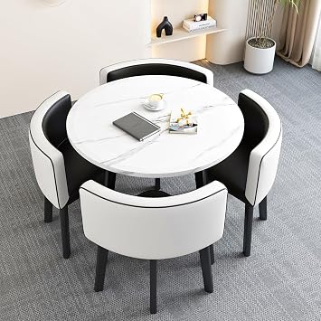 Office Reception Room Club Table, Round Dining Table Set with Chairs, Business Coffee Table Office Table and Chair Set, Small Conference Room Negotiation Table Sets, for Coffee Bakery LoungeBlack