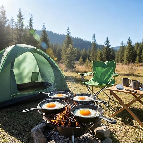 Miniatura 6 de Hiceeden Paquete de 4 mini sartenes de hierro fundido, sartenes pequeñas de 4 pulgadas con doble boquilla de goteo para estufa, horno, parrilla, uso