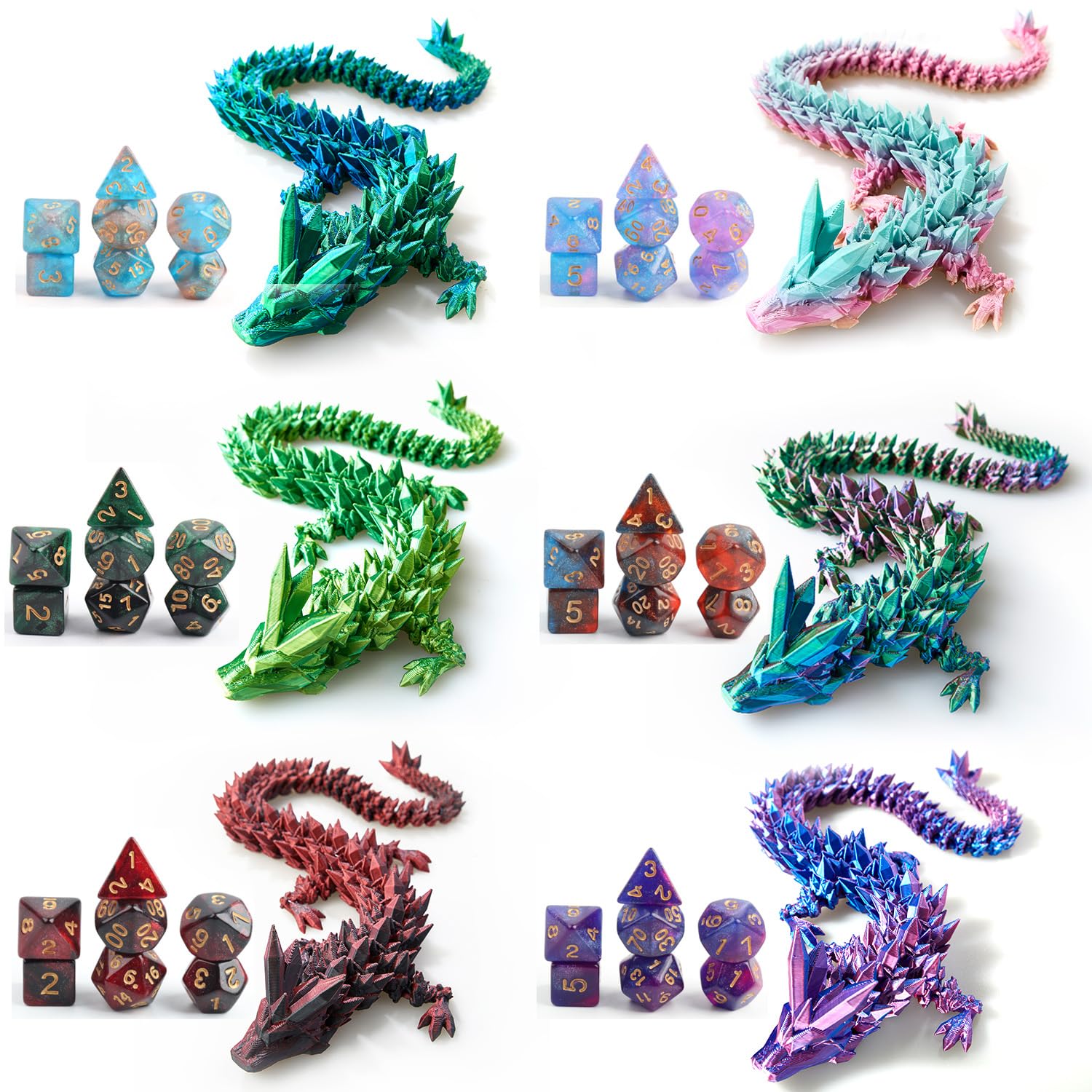 DND Dice Set (7 Pieces) and 3D Printed Dragon Egg (Purple)