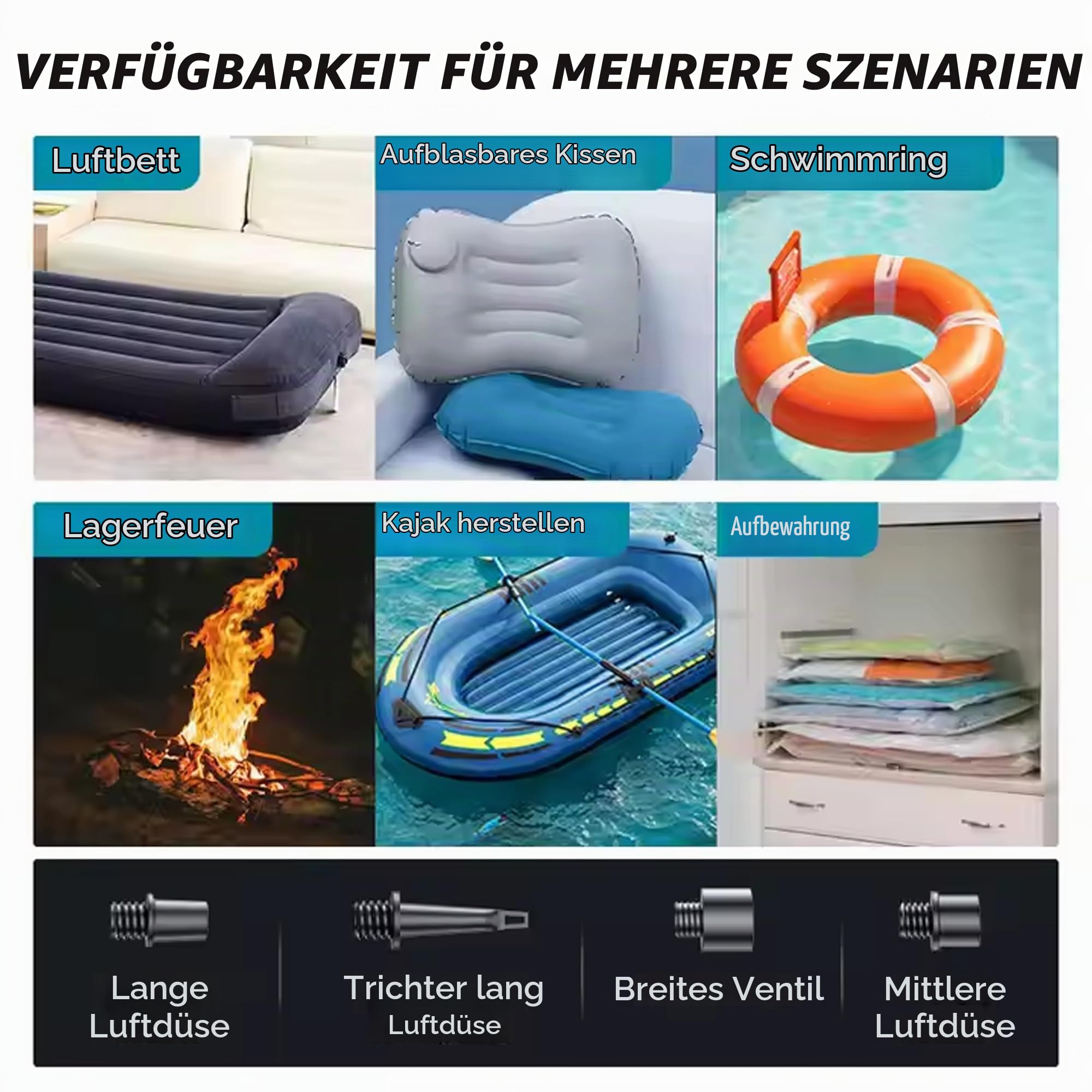 All-in-One Starthilfe mit Luftpumpe & Powerbank – 150 PSI Reifenfüller 12V Kompressor mit 6000mAh Akku, Digitalanzeige, LED-Notlicht, Schnell-Aufblasen, Auto Starthilfe & USB-Aufladung