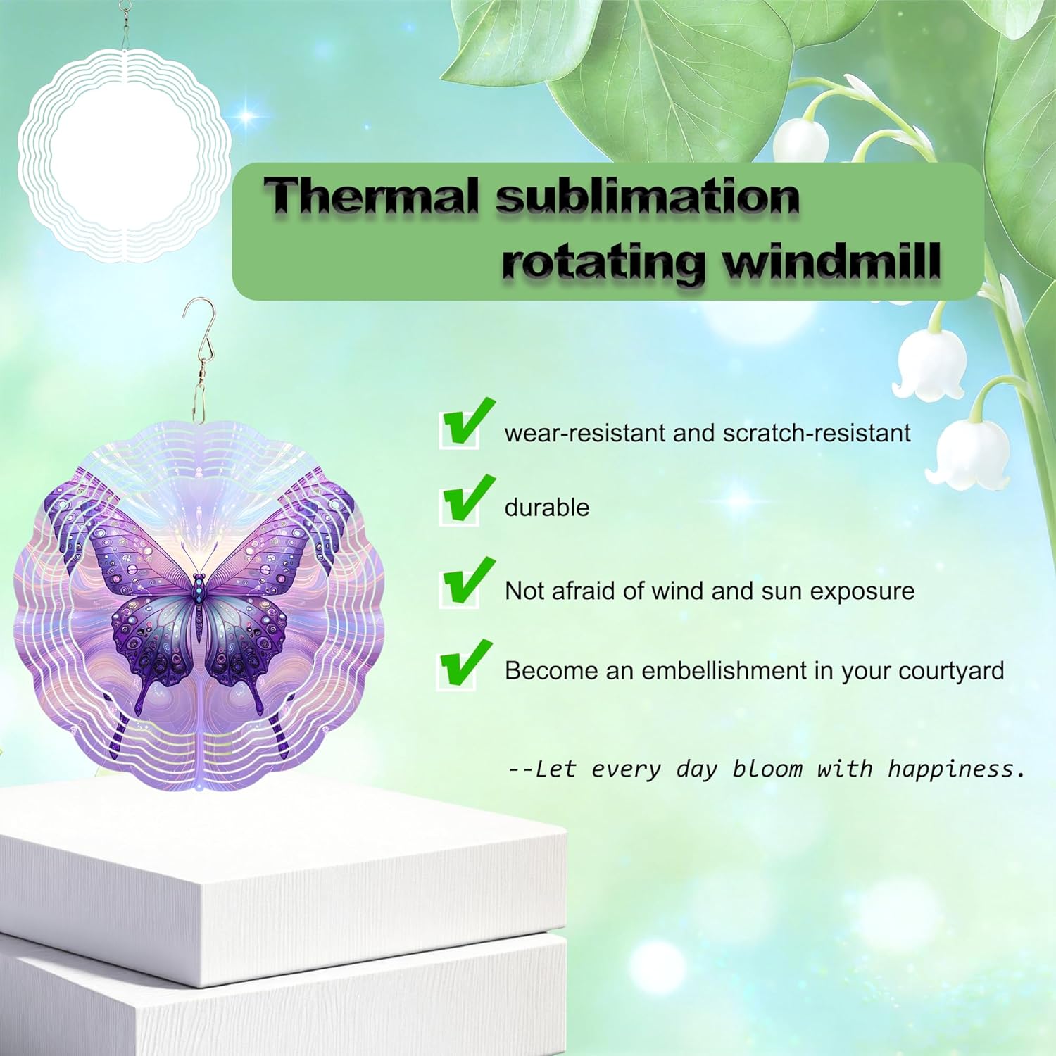 10x10 Inch Wind Spinner Outdoor Hanging Purple Butterfly Metal Kinetic Spiral Ornament for Yard Garden Patio Porch Balcony Tree Window Decor Gift