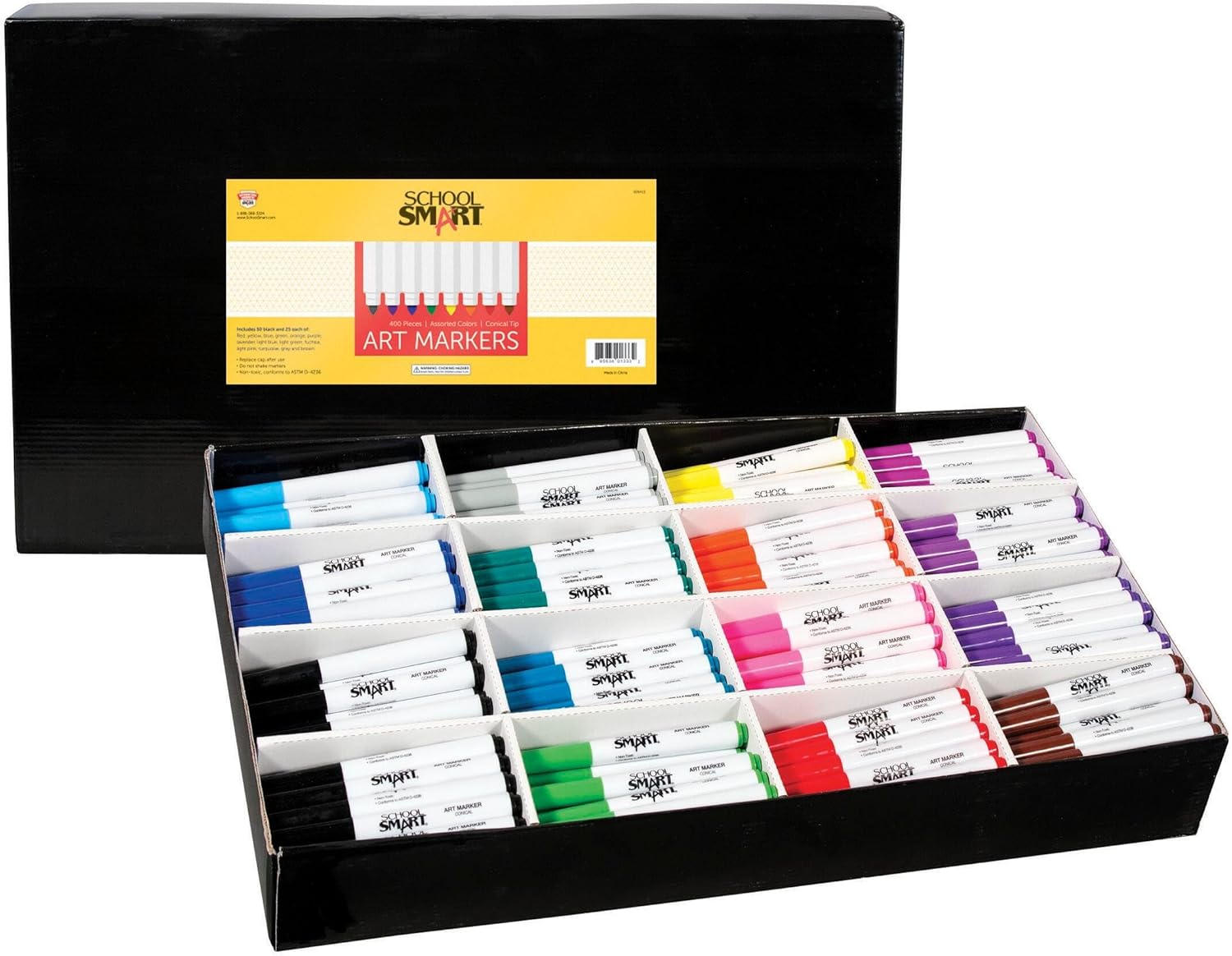School Smart Art Marker, Conical Tip, Assorted Colors, Pack of 400