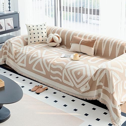 Miniatura 20 de Funda de sofá a rayas, estilo bohemio, funda de sofá para perros, fundas de sofá grandes para sofá biplaza, fundas de sofá de chenilla, lavables