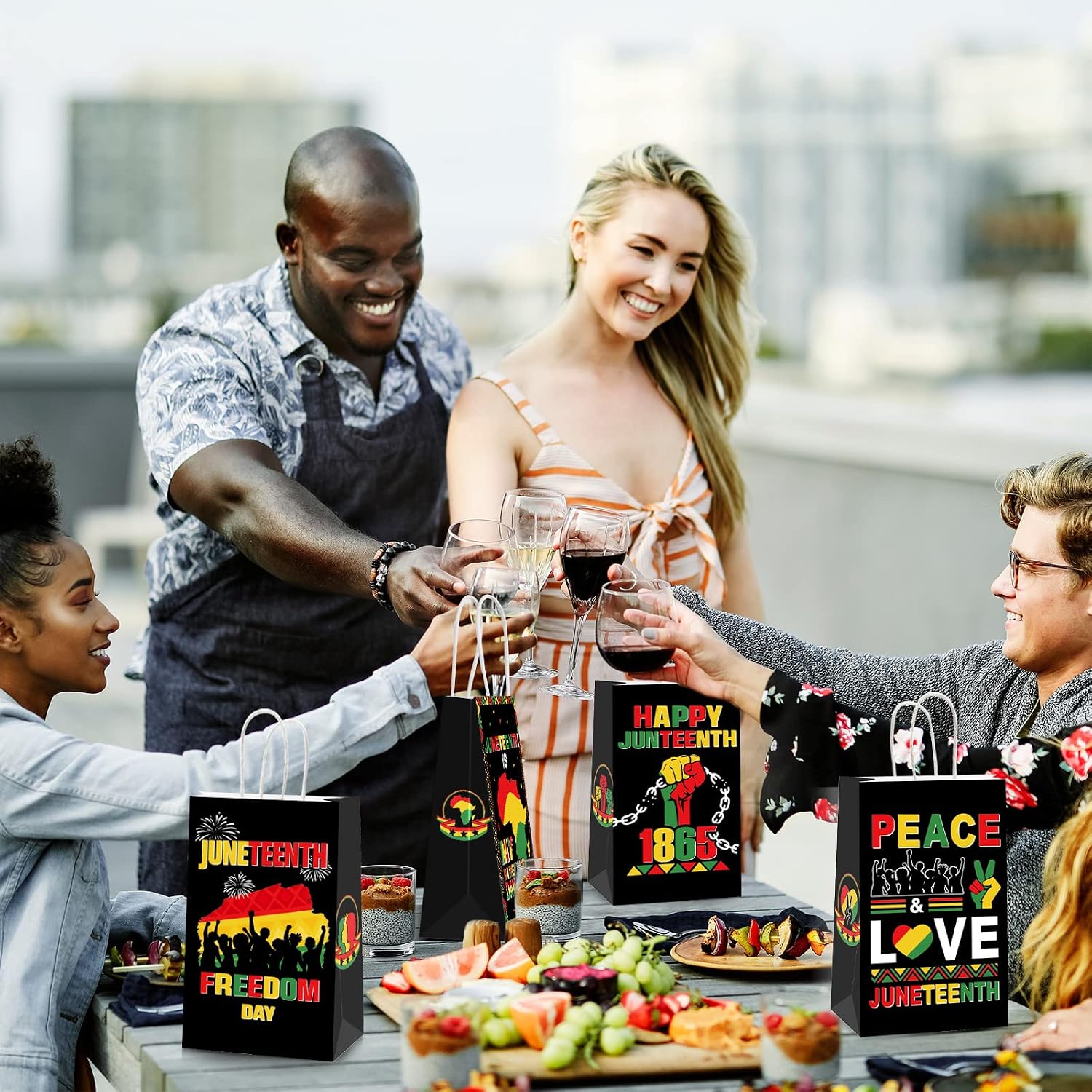 12 Pieces Juneteenth Gift Bags 1865 June 19th Freedom Day Party Favor Independence Day Treat Bag Juneteenth Party Candy goody Bags for African Afro American Festival Celebration Supplies