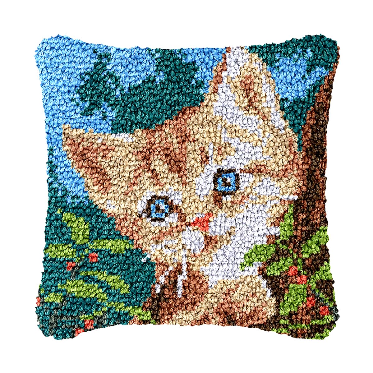 bositigo Cat Latch Hook Pillow Kit for Adults &amp; Kids, DIY Pre-Printed Canvas Craft, 17x17 Inch Decorative Cover for Sofa Cushions, Bedroom Decor (Cat Pattern 28)