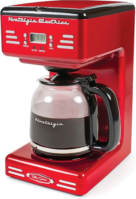 Nostalgia Cafetière programmable 12 tasses avec affichage LED, arrêt automatique & maintien au chaud, fonction pause et service, Rouge
