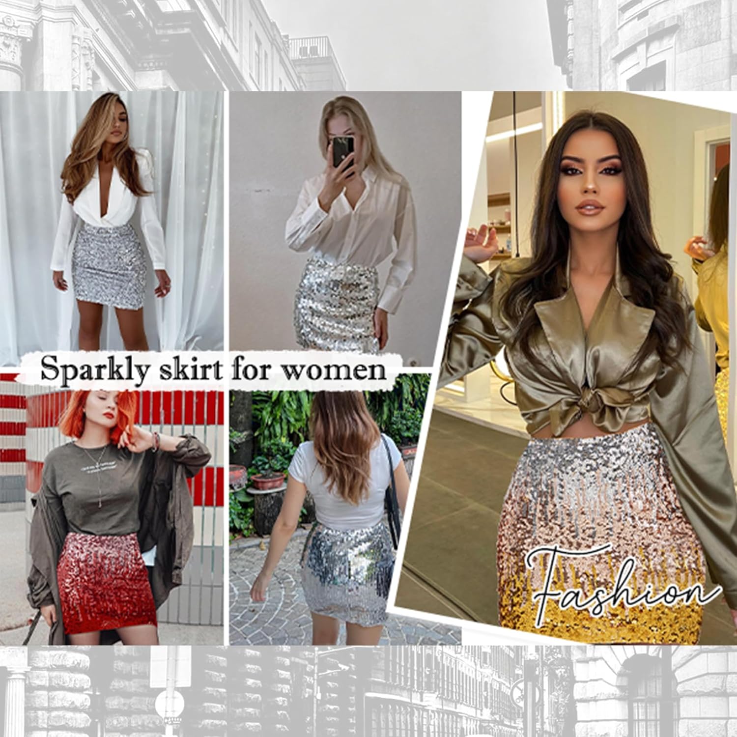 Zando Women's Sequin Skirt Sparkle Stretchy Glitter Sequin Bodycon Sparkly Skirt Mini Skirt for Night Out Party - Image 3