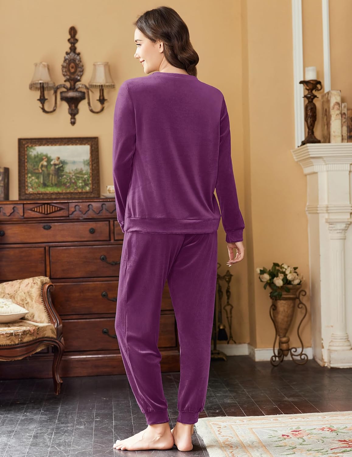 Ekouaer Womens Pajamas Sets Long Sleeve Soft Sleepwear 2 Piece Velvet Pjs Lounge Sets with Pockets - Image 5