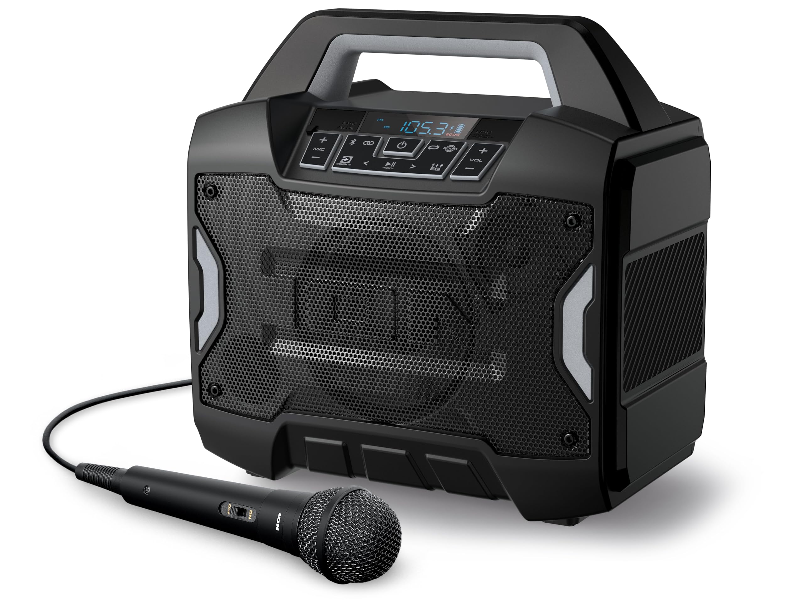 ION Sport Boom - Portable 60W Outdoor Bluetooth Speaker with Microphone, IPX5 Water-Resistant, 15-Hour Battery, FM Radio, USB Port, App