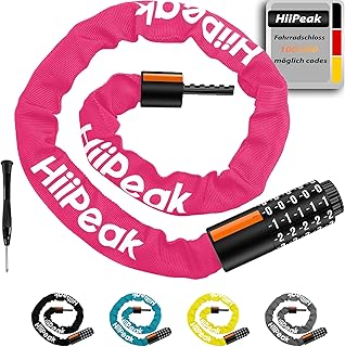 HiiPeak Bicycle Lock High Security with 5 Digit Bicycle Lock Combination Lock 94 cm / 7 mm, Heavy Combination Lock Bicycle, Bicycle Locks Anti-Theft Chain Lock (Pink)
