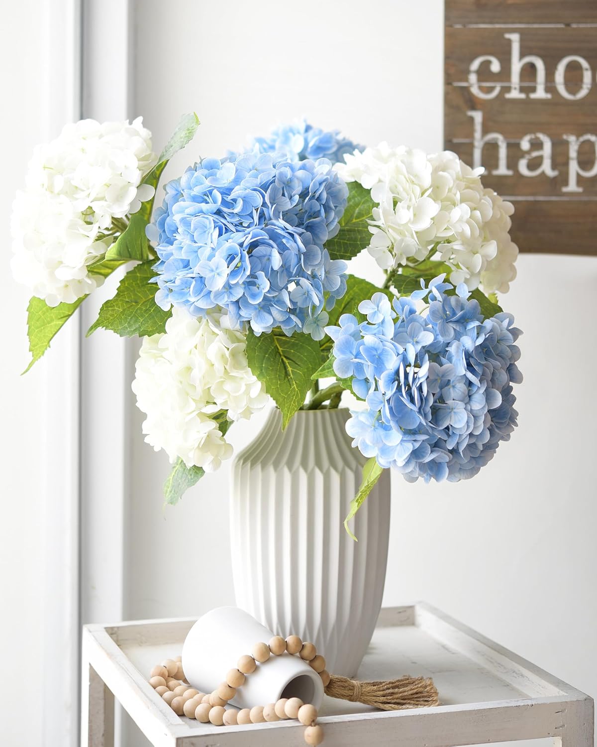 FiveSeasonStuff Real Touch Silk Hydrangea Flowers, 2 Large Long Stem Artificial Flowers for Floral Arrangements (Heavenly Blue)