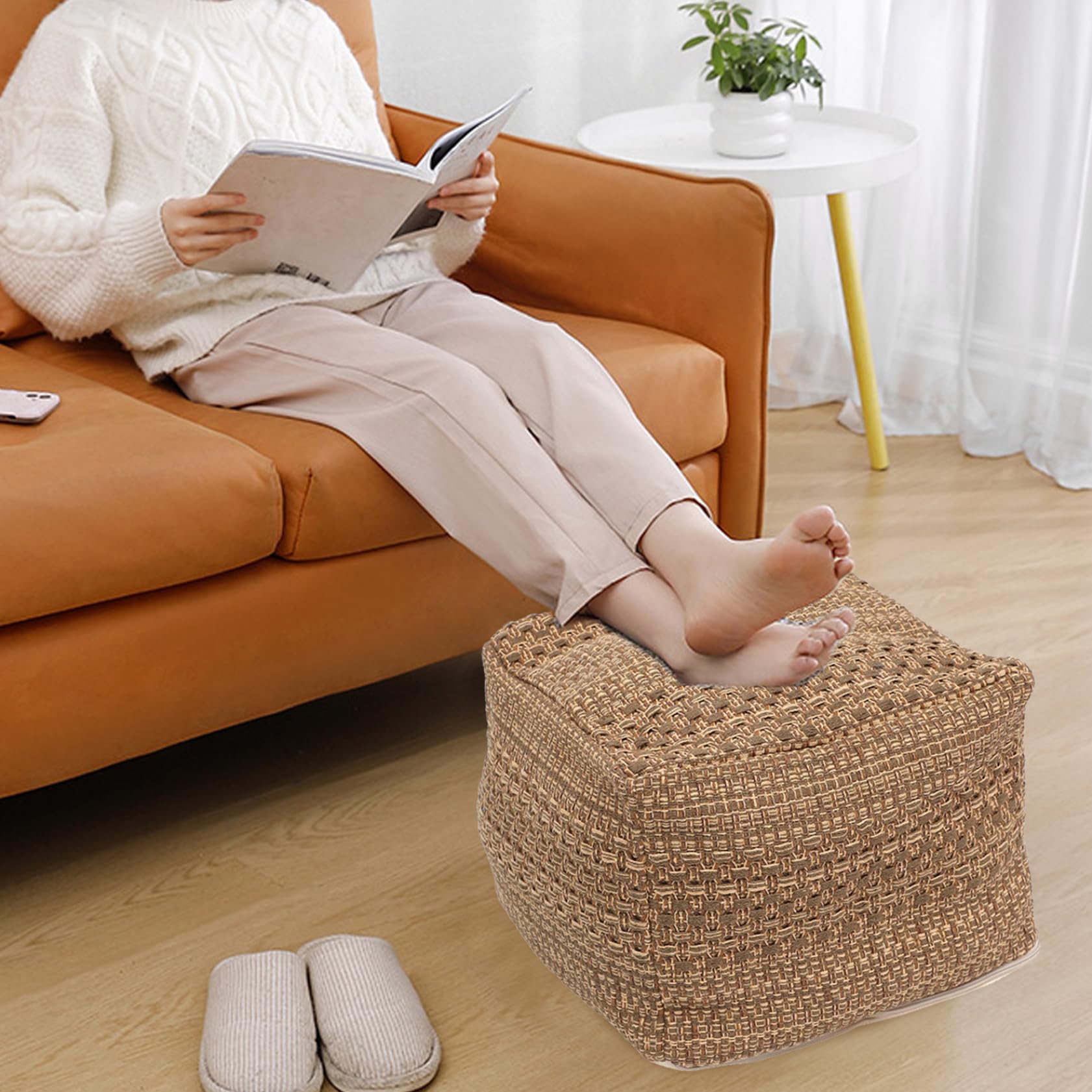 Pouf-Bezug,43,2 x 43,2 x 33 cm,ungepolsterter Pouf-Ottomane-Bezug für Wohnzimmer,quadratischer Boho-Pouf-Bezug, ungepolstert,aus Baumwolle gewebter(Kern nicht im Lieferumfang enthalten)