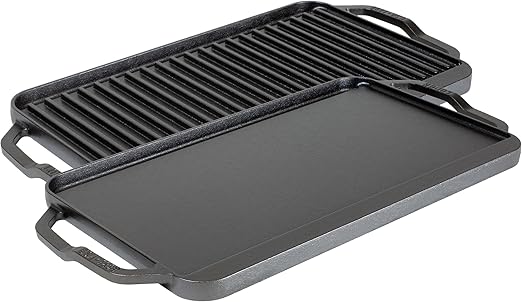 Lodge 19.5" X 10" Cast Iron Reversible Grillgriddle - Double Burner Griddle - Indoor & Outdoor Cooking - Superior Heat Retention - Reversible Grill Griddle - Made in the USA