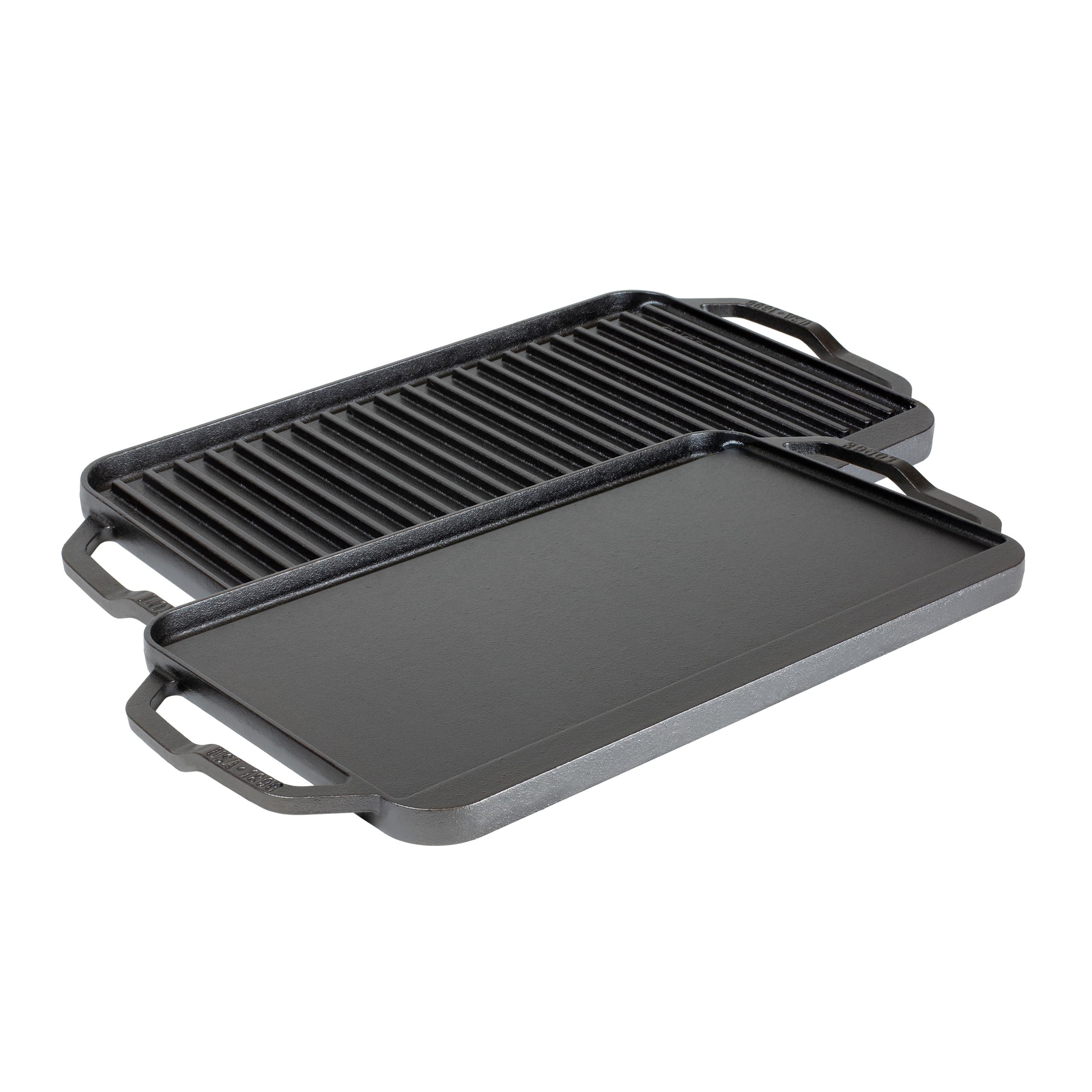 Lodge 19.5" X 10" Cast Iron Reversible Grillgriddle - Double Burner Griddle - Indoor & Outdoor Cooking - Superior Heat Retention - Reversible Grill Griddle - Made in the USA