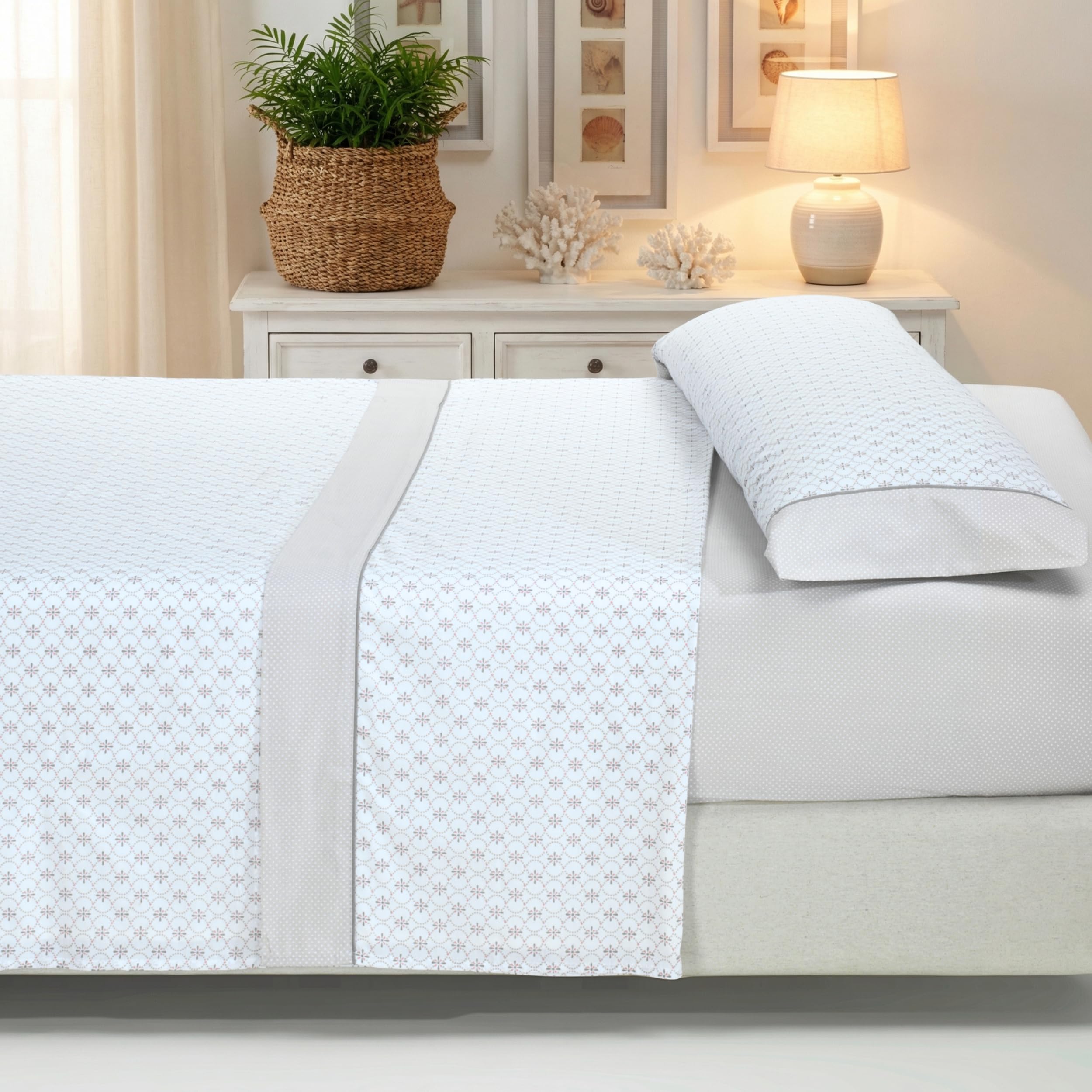 Sábanas 90x190 - Juego de Sábanas 3 Piezas - Algodón y Poliéster - Sábana Bajera Ajustable hasta 30 cm, Encimera y Funda Almohada - Ropa de Cama Estampada Suave y Transpirable (Lira Verde) — view 8
