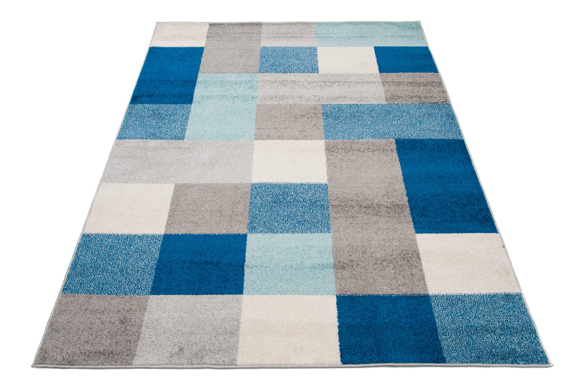 TAPISO Lazur Alfombra de Pelo Corto Resistente Diseño Moderno Tonos de Azul Gris Crema Alfombra de Dormitorio Habitación Infantil Juvenil Salón Oeko-Tex 120 x 170 cm