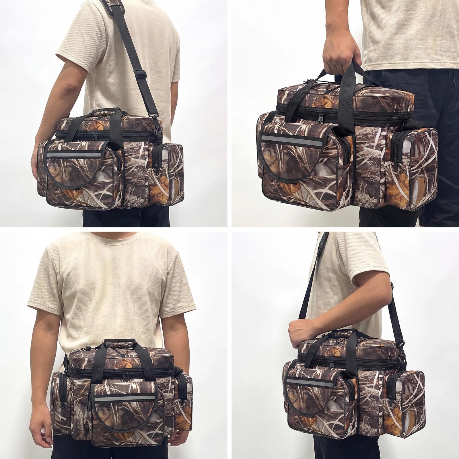 Bolsa de Pesca Grande Capacidad con Correas Ajustables Oxford Bolsas de Tela para el Hombro Multifuncional Bolsa de Camuflaje al Aire Libre para Equipo Aparejos y Accesorios