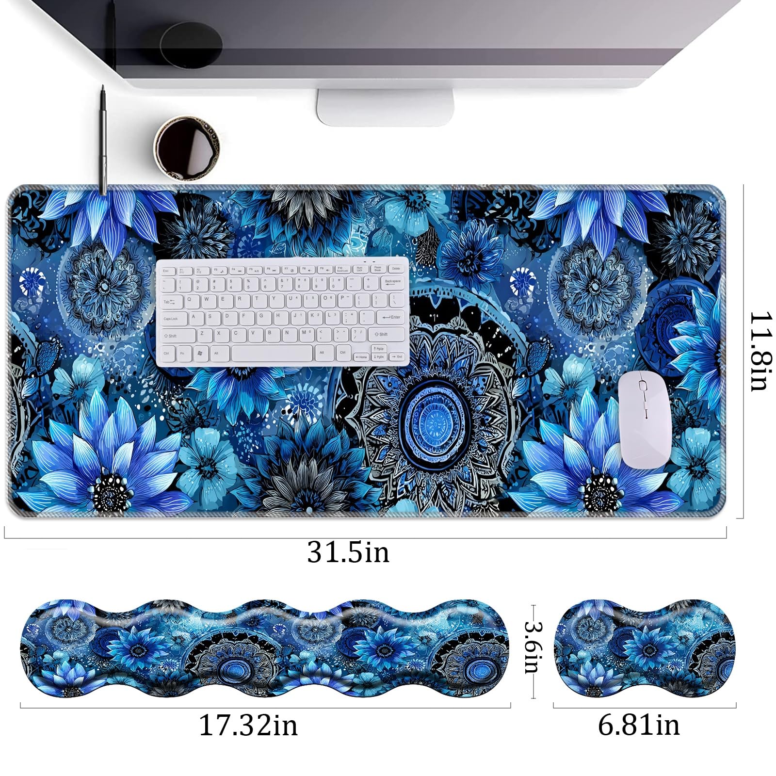 Tastatur-Handgelenkauflage + Maus-Handgelenkpolster + Schreibtischunterlage, Memory-Schaum, ergonomisch, einfaches Tippen, Schmerzlinderung für Computer, Laptop, Büro, Zuhause – Mandala