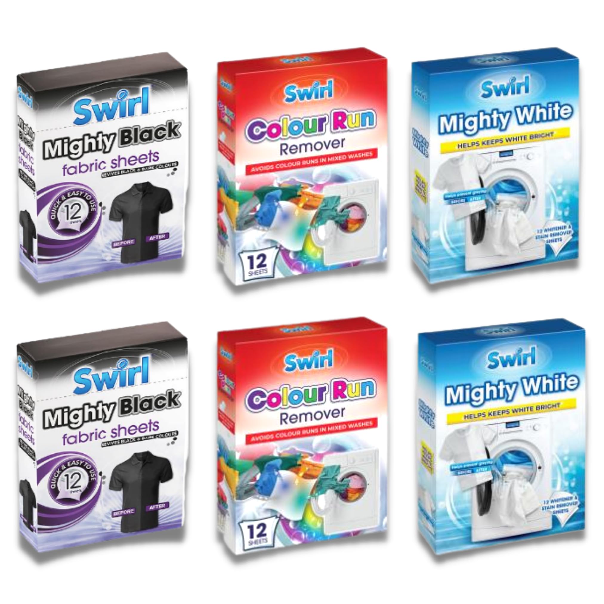 Great British Home Mighty White Clothes Stain Remover Whitener, Mighty Black Fabric Sheets and Colour Run Remover for Clothes| 12 Sheetof 72 Fabric Sheets