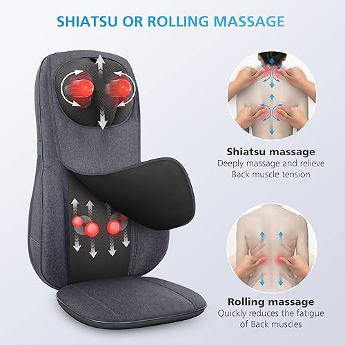Miniatura 3 de COMFIER Masajeador de cuello y espalda con calor, altura ajustable, cojín de asiento para cuello, hombros, masajeador de pies Shiatsu con calor,