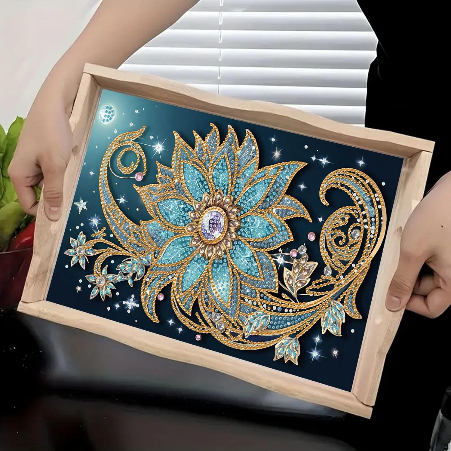 5D Diamond Art Painting Wooden Tray with Lids and Handles, Creative Diamond Art Serving Trays, Diamond Art Kits for Adults, Diamond Art Painting Trays for Bar, Breakfast-15-Mandala