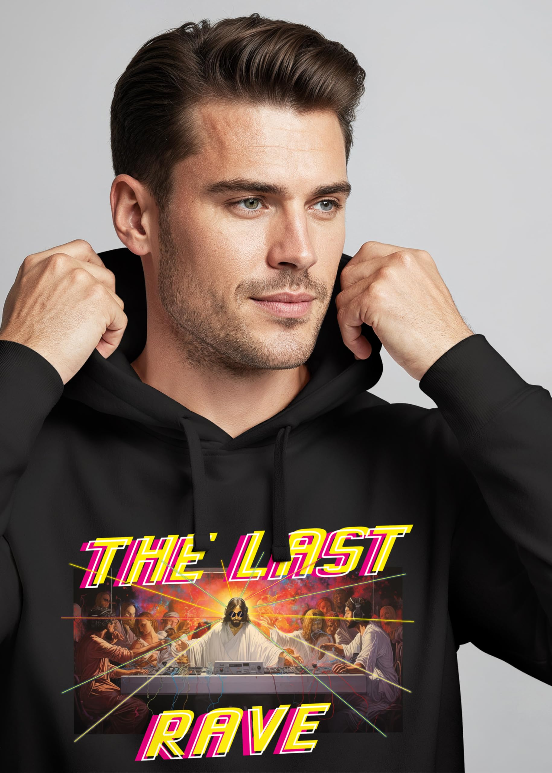 Neverless Felpa con cappuccio da uomo con stampa Techno The Last Rave Parodia L'Ultima Cena Jesus Fashion Streetstyle