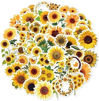 Sunflower Stickers 50Pcs Laptop Stickers Aesthetic,You are My Sunshine Waterproof Stickers,Luggage Bike Bumper Skateboard Computer Scrapbook Car Cup Decals Pack,Water Bottles Stickers for Kids Teens