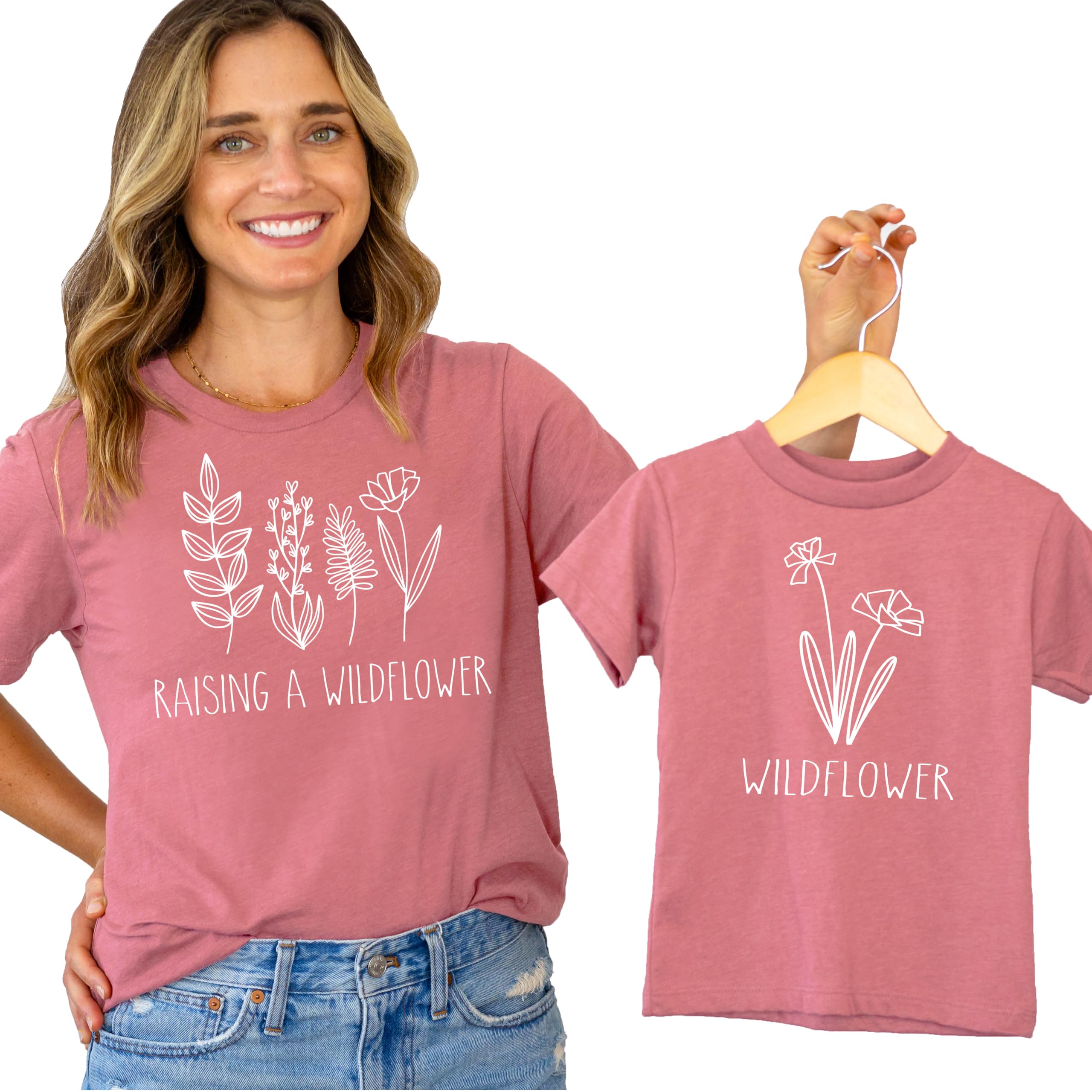 Mommy & Me Raising Wildflowers Shirts White on Mauve Shirt 18 Months