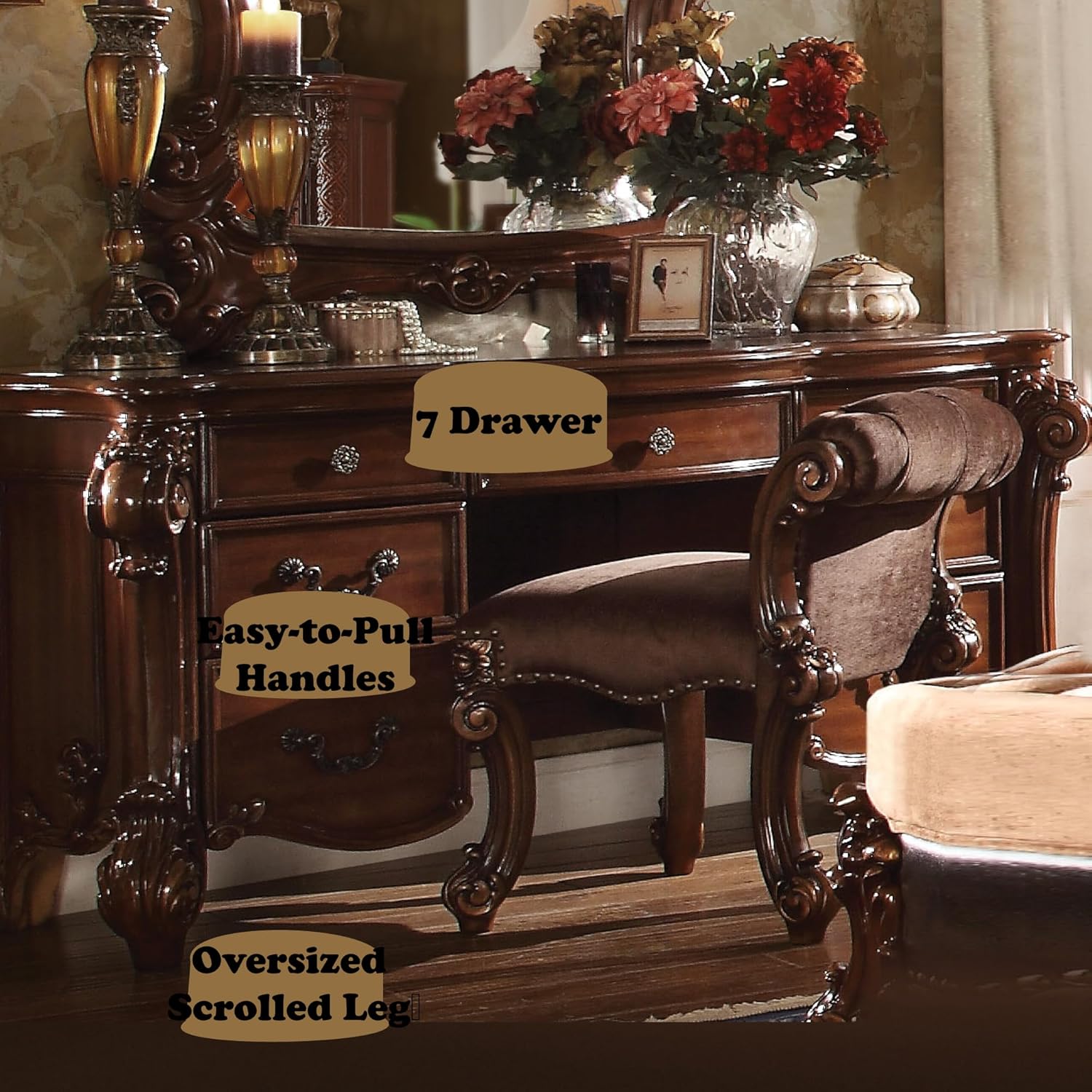 Acme Vendome 7-Drawers Vanity Desk in Cherry