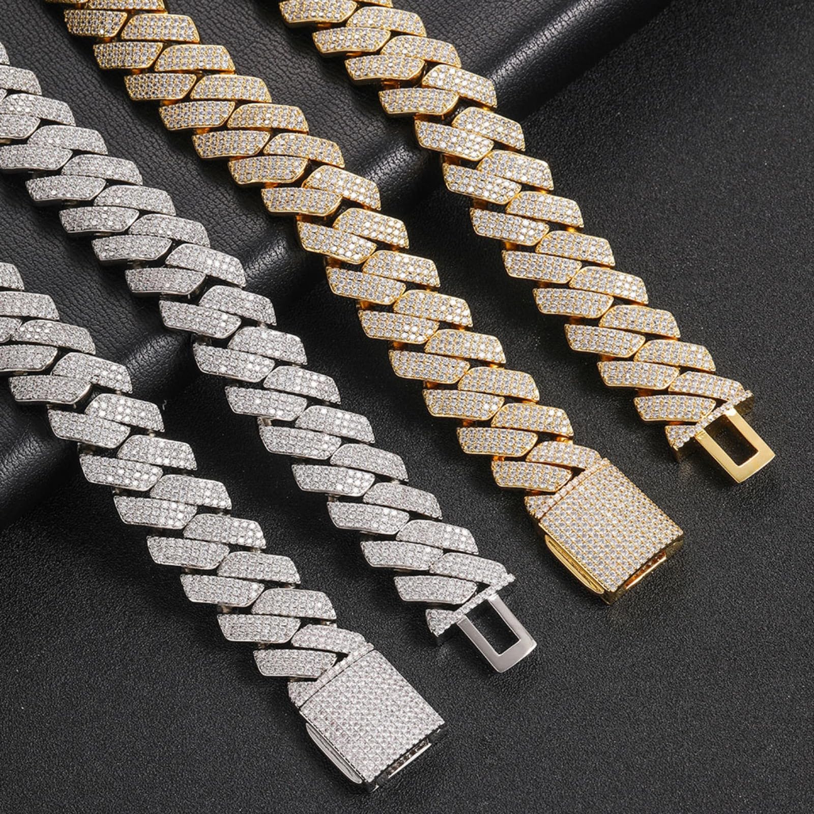 Accessori Extra Shiny Miami Link Catena per Uomini, Larghezza 20 mm Grande Catena Hip Hop, Collana da Uomo ghiacciata Spessa Solida, Box da 16-24 Pollici