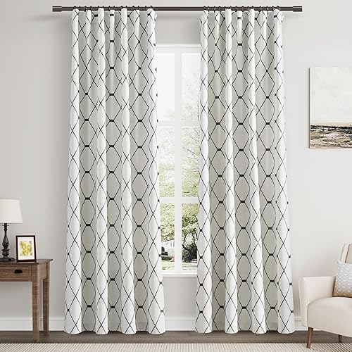 Nanspring Cortinas de lino color crema y negro para oscurecer la habitación de 84 pulgadas de largo para sala de estar, juego de 2 paneles con