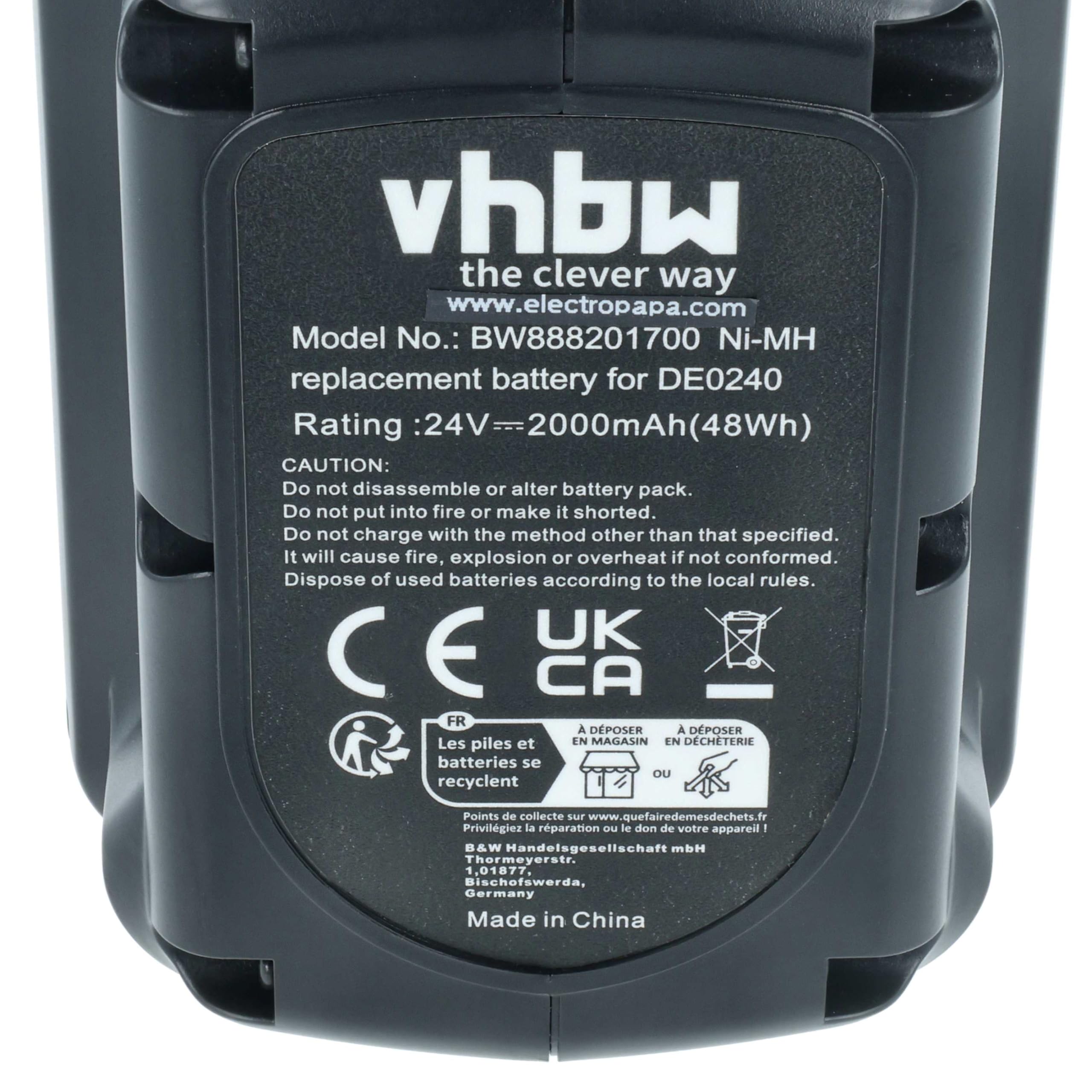 vhbw 3x batteria compatibile con Dewalt DW004K, DW004K-2, DC224KB, DW004, DW005, DW004K2C, DW004K2H utensile elettrico (2000 mAh, NiMH, 24 V)