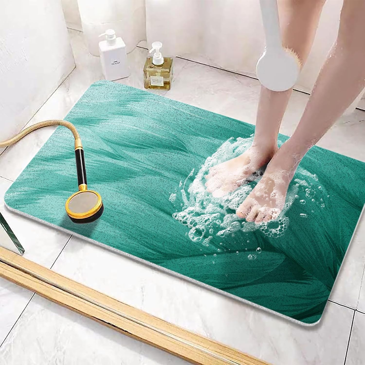 40x16 Extra Large Shower Mat for Shower Stall Tub, Non Slip Bath Mat Bathroom Accessories, PVC Loofah Mats for Shower and Bathroom, Quick Drying