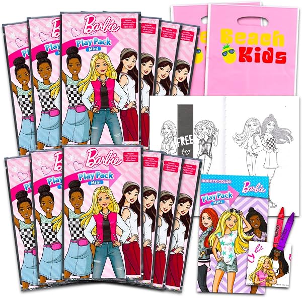 Paquete de Artículos para Fiesta de Barbie para Niños - 12 Paquetes de Actividades Mini y Decoración para Fiesta | Bolsitas de Regalo de Muñeca Barbie, Libros para Colorear, Calcomanías y Más | Suministros y Decoración para Fiesta de Cumpleaños de Barbie para Niñas