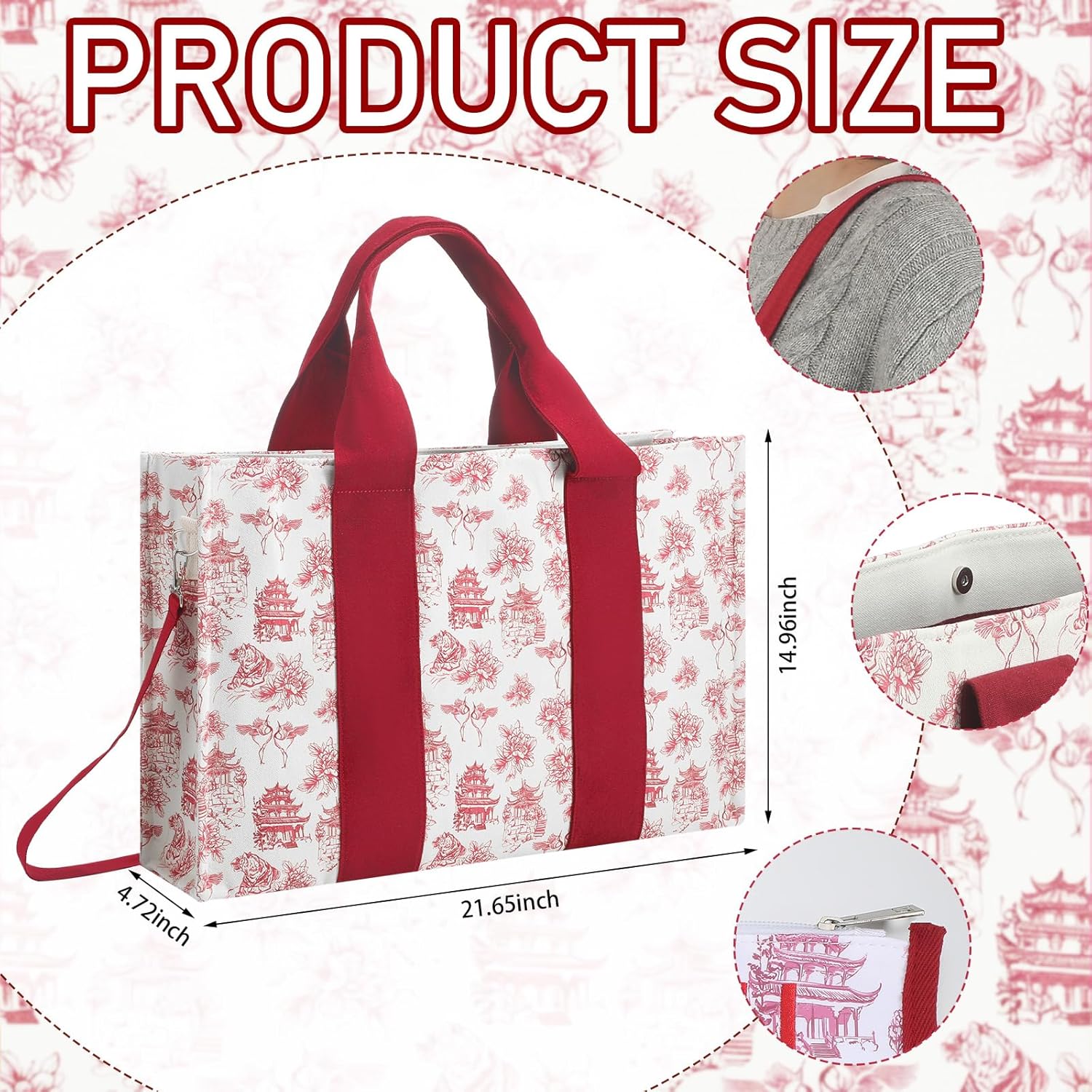 Empty 2 Pcs Mahjong Tote Bag Gift for Women 2-in-1 Set Mahjong Carrying Bag Thickened Printed Red White Mahjongs Tile Bags Storage Rack for Mahjongs Game Party Gift Daily Carry, Case Only