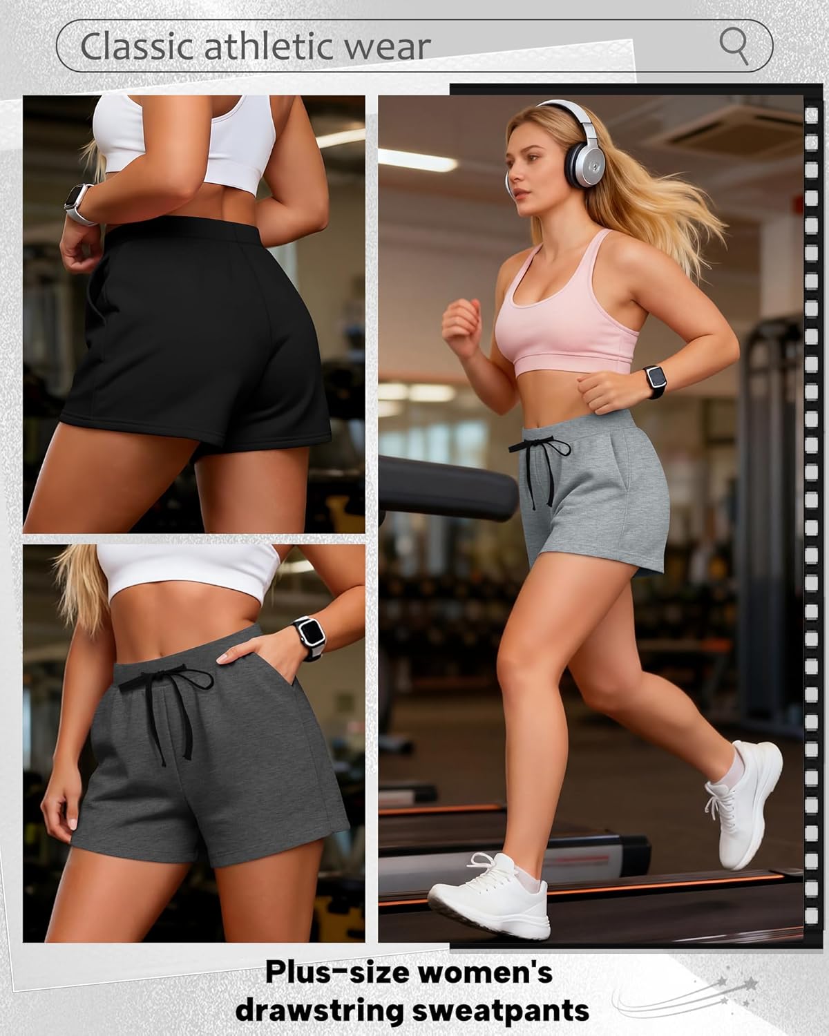 Neer 3 Pack Plus Size Shorts for Women Wide Leg Drawstring Curvy Shorts Athletic Workout Lounge Comfy SweatShorts with Pocket