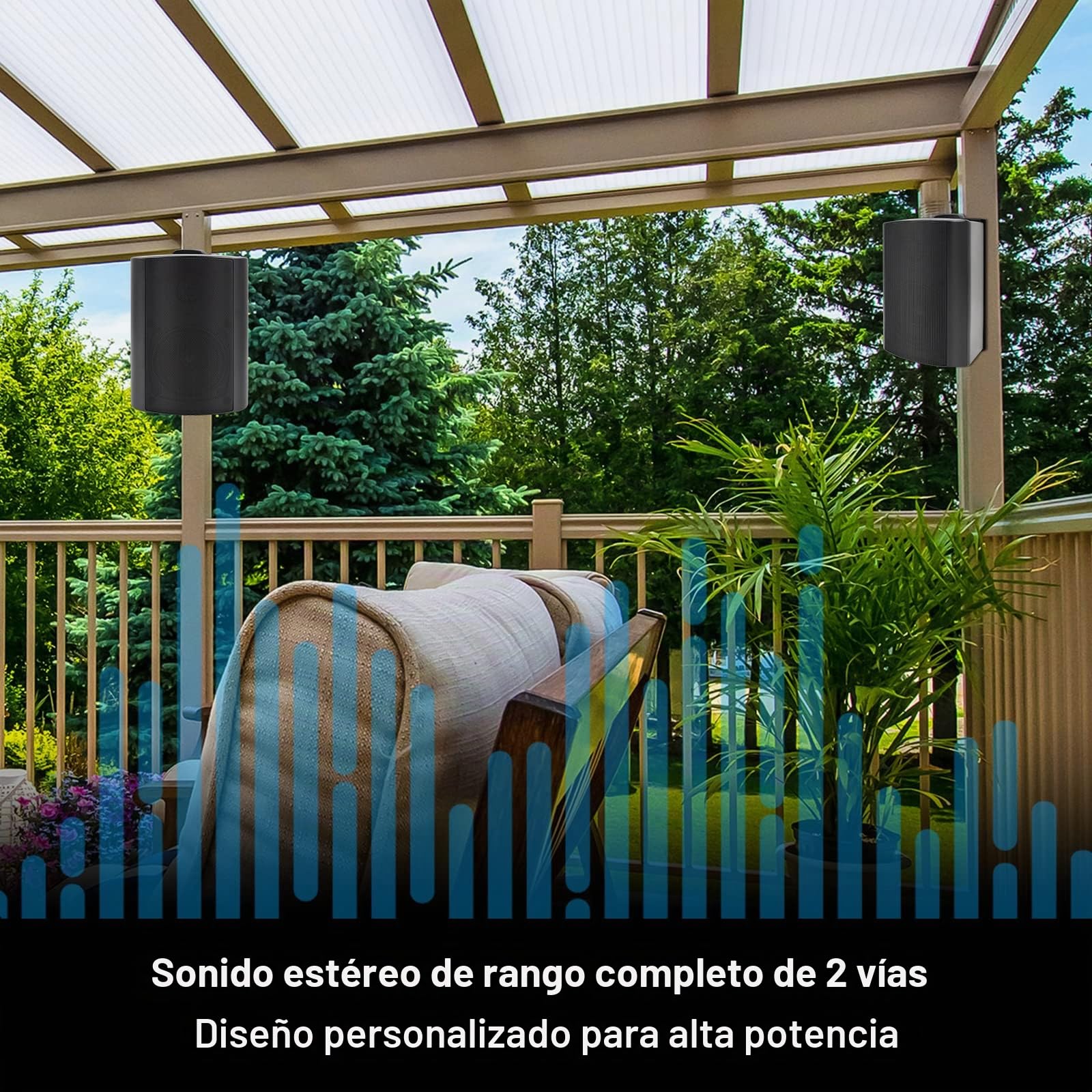 Herdio Altavoces para Exteriores de 4 Pulgadas con Graves Potentes, Altavoz de Montaje en Pared Impermeable, Durabilidad para Todo Tipo de Clima para Patio, Fiesta en casa 400 W (2 Pares, Negro)