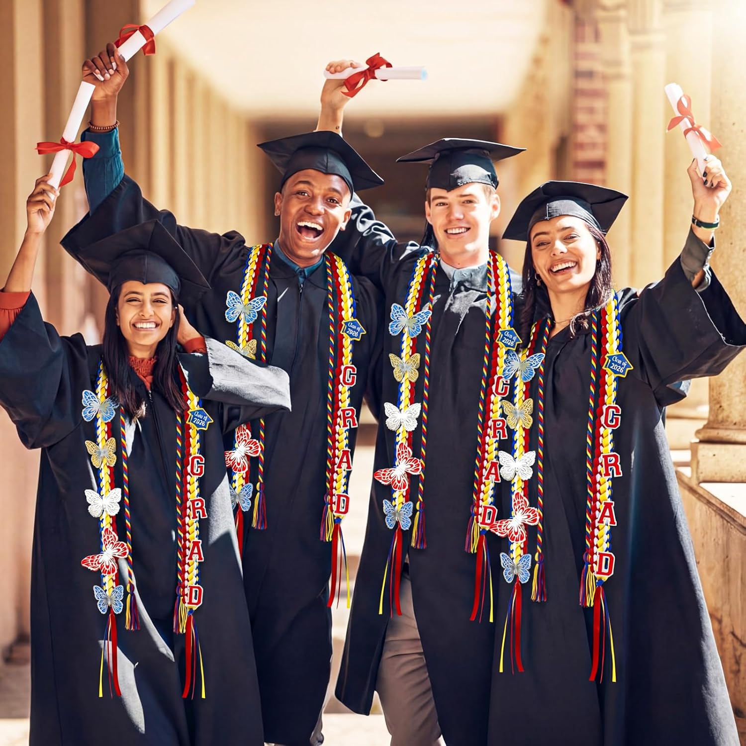 Graduation Leis Class of 2026 with Honor Cord Grad Ribbon Braided Leis with Butterfly Pin Necklace for Congrats Graduates College Senior Gifts for Graduation Party Supplies - Image 6