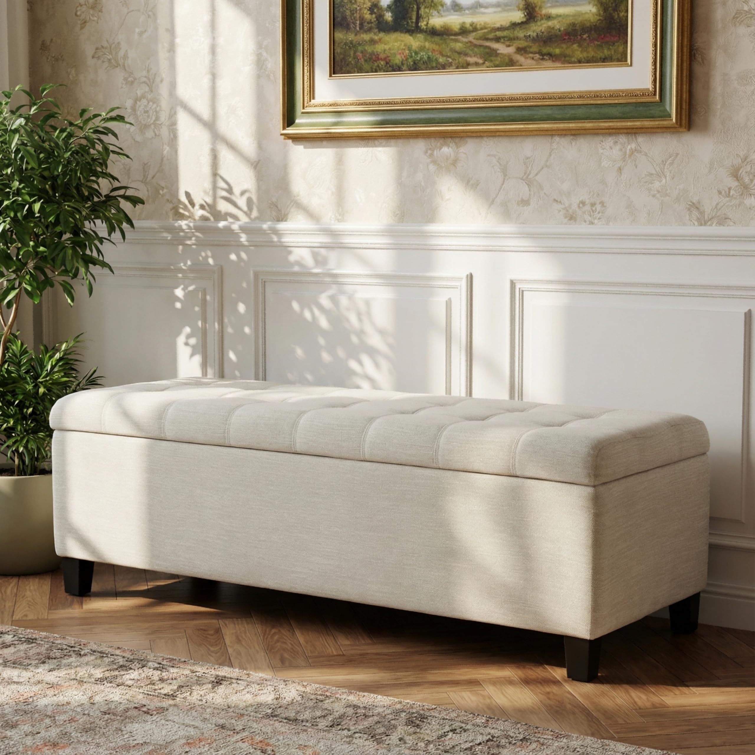 Christopher Knight Home Mission Living Room Ottoman with Storage, Entryway Fabric Upholstered Storage Ottoman Bench, Rectangular Sofa Foot Stool,