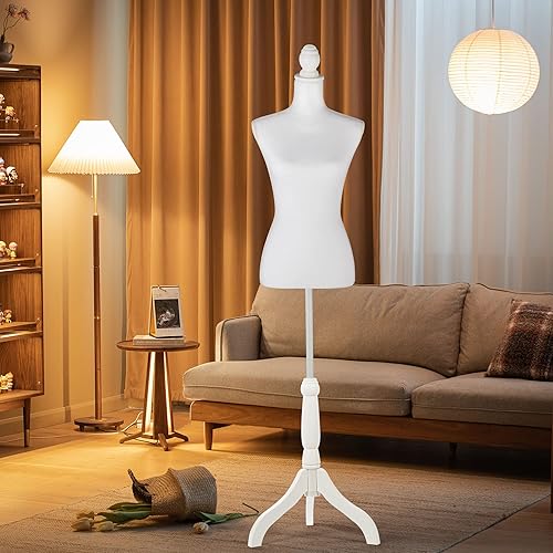 Miniatura 6 de Encomle Vestido forma de maniquí femenino Torso, cuerpo de maniquí ajustable en altura con soporte para costura, exhibición, color blanco