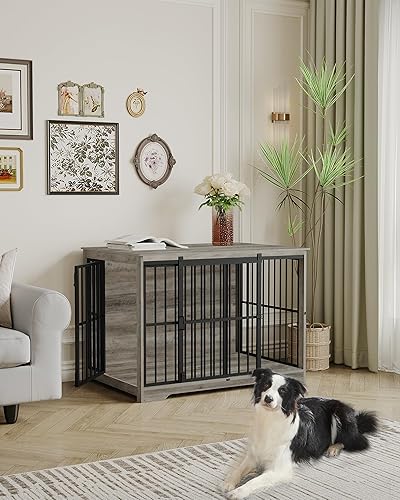 Miniatura 3 de Mueble XL grande para perros, muebles de interior para perreras de 44.1 pulgadas con puerta de granero, jaula alta de madera para perros, jaula
