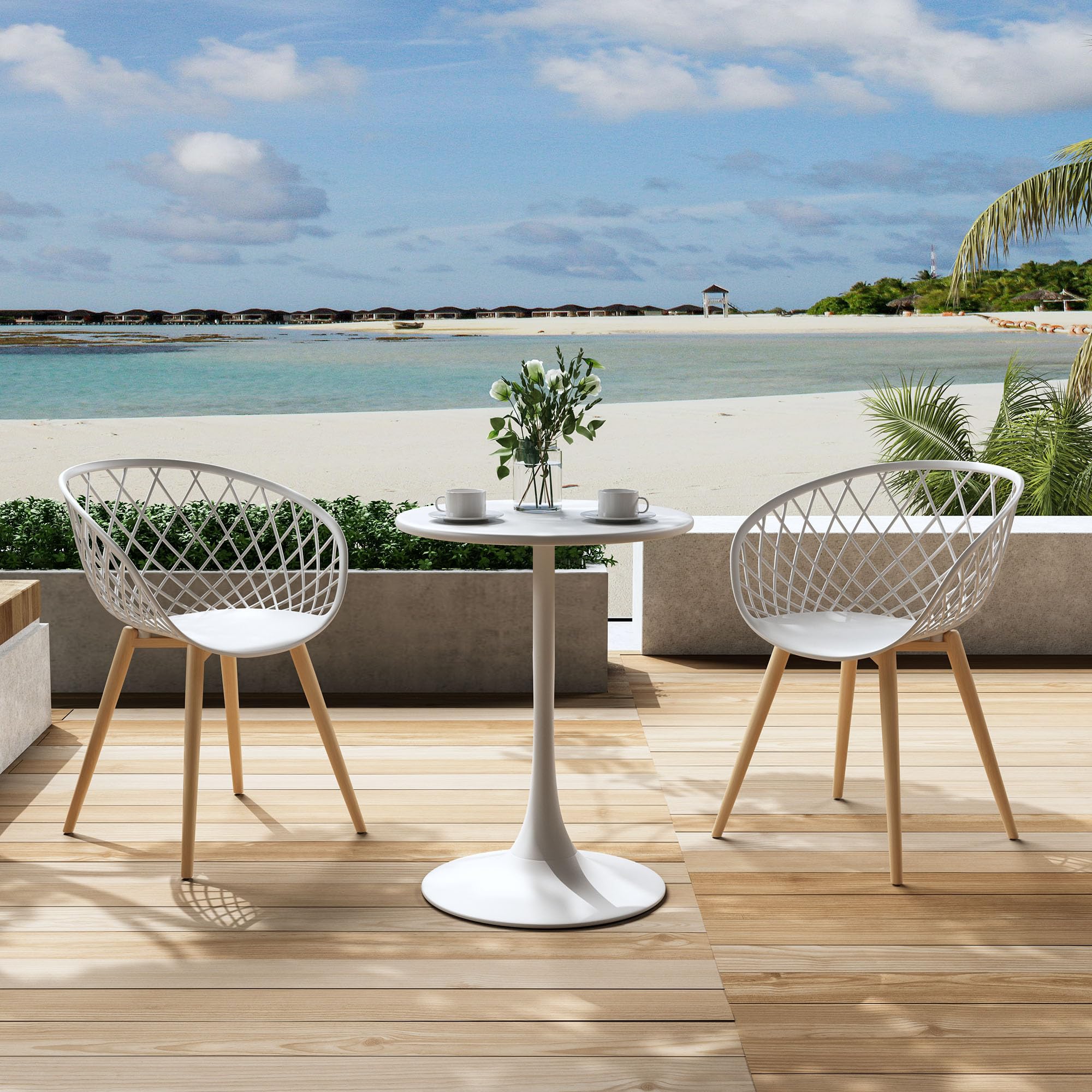 Jamesdar Kurv Bistro Set, White/Natural