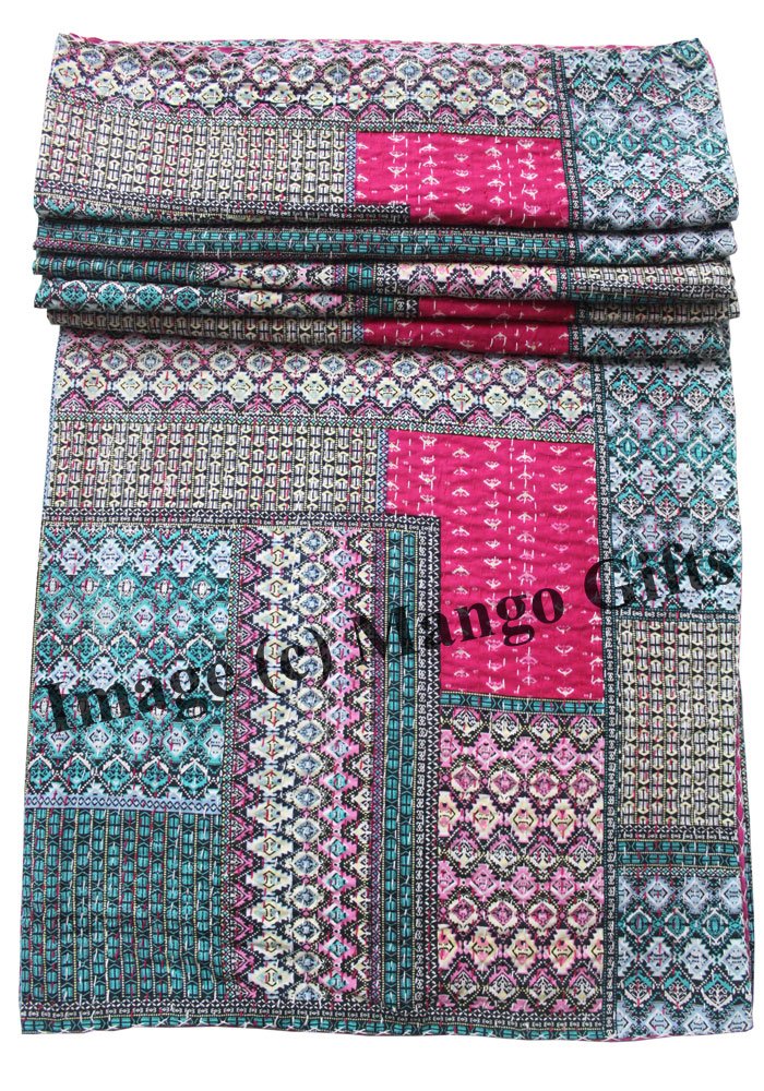Couvre-lit en coton Kantha pour protéger et embellir votre lit Queen Size