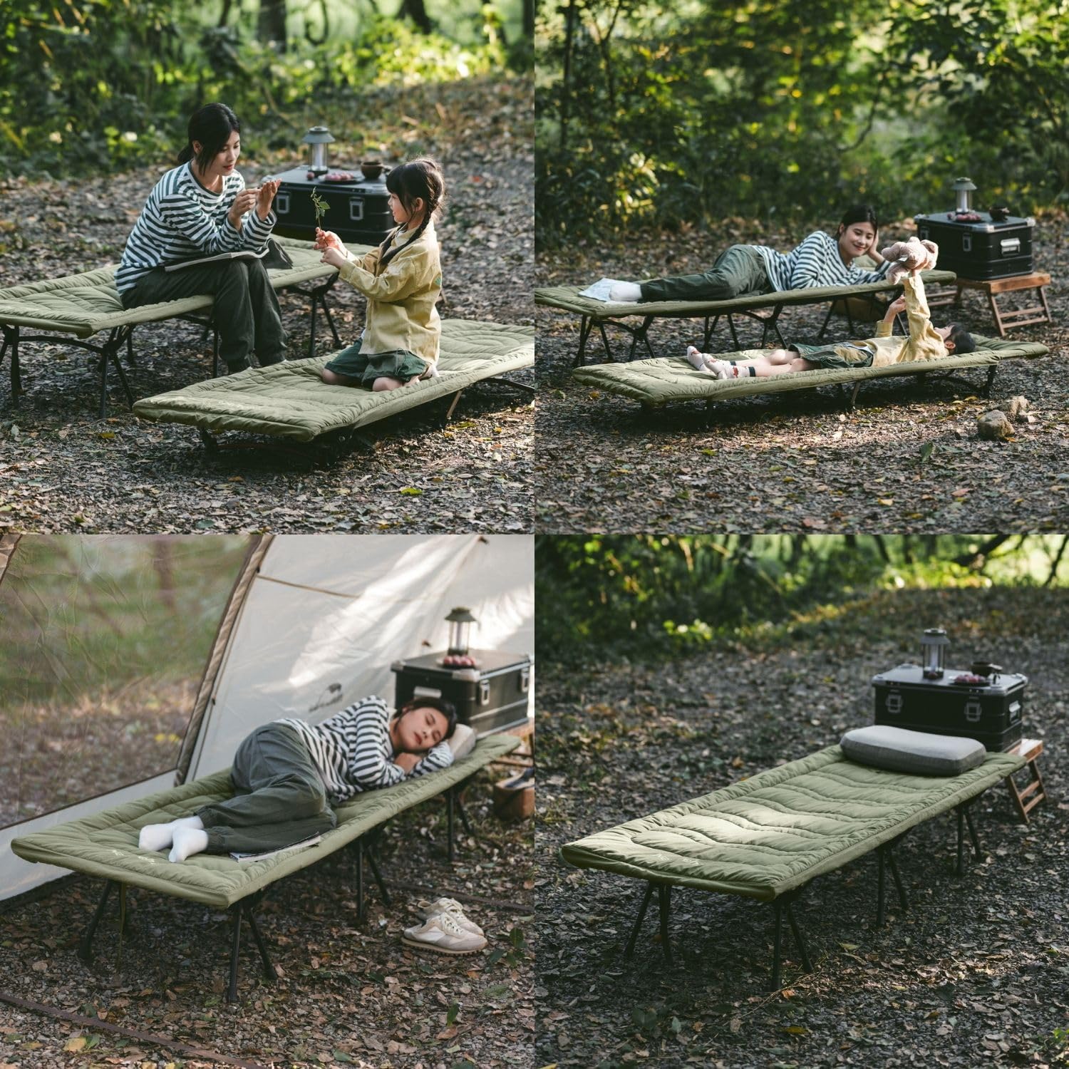 Naturehike - Materassino per lettino, comodo e leggero, in cotone, morbido, caldo, spesso, per campeggio, attività all'aperto ed escursionismo, chiusure a scatto sul fondo, con borsa portaoggetti