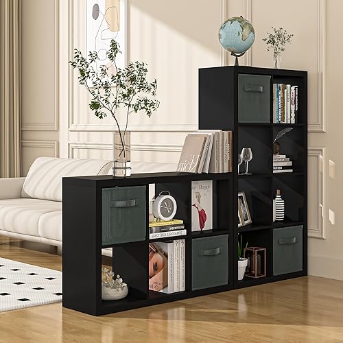 Miniatura 2 de furtble Estantería con contenedores de almacenamiento, organizador de almacenamiento de 4 cubos con paneles traseros, estantería abierta de madera