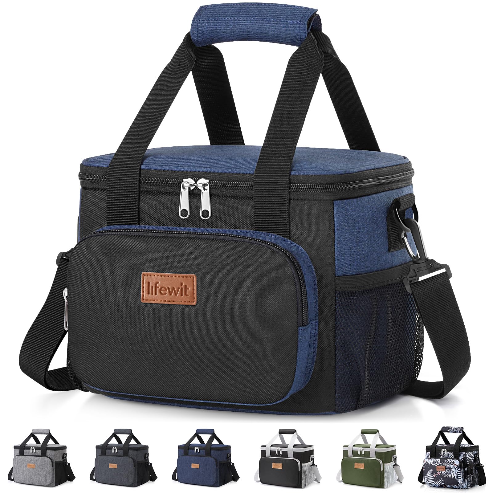 Lifewit Medium Lunch Bag, Insulated Lunch Box, Soft Cooler Cooling Tote for Adult Men Women, Black and Green 12-Can (9L)