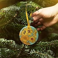 Vista 3 de Christmas Tree Ornament 2025, Porcelain Van Gogh Sunflowers fine Art Keepsake Ornament by RainCaper
